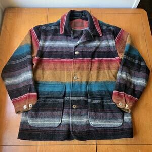 Vintage Woolrich Southwestern Striped Wool Blanket Coat Multicolor Size Large